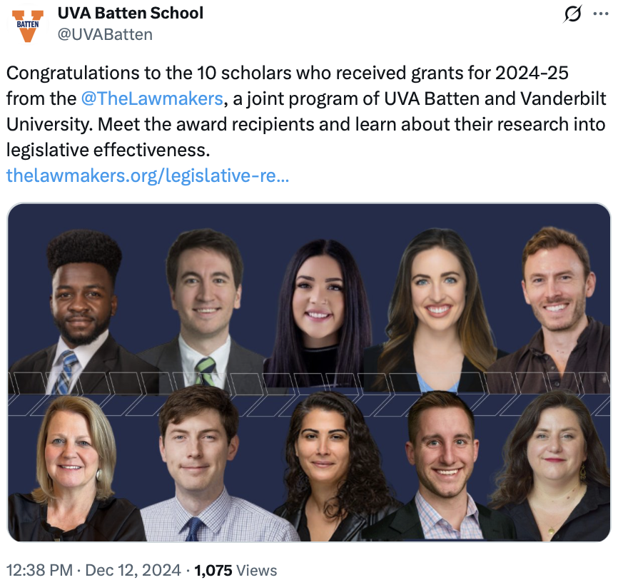 UVA Batten X post about CEL small grant winners