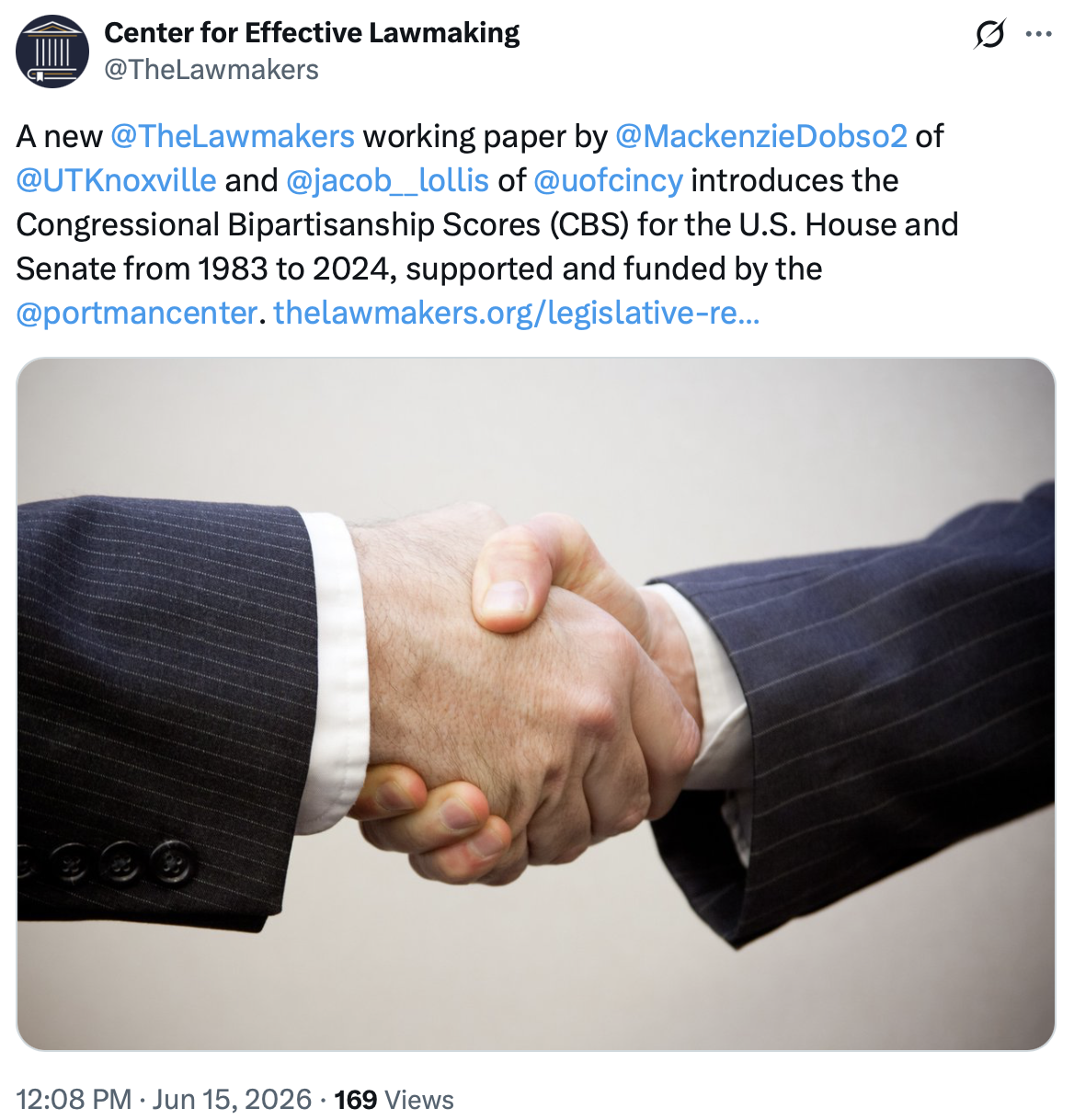 CEL X post about Congressional Bipartisanship Scores