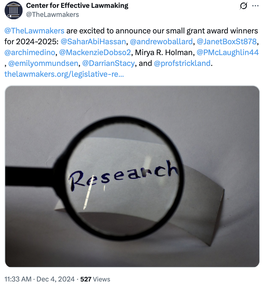 CEL X post announcing 2024-2025 small grant winners
